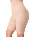 DELIMIRA Women's Tummy Control Body Shaper Shapewear Plus Size High Waist Thigh Slimmer Control Knickers Butt Lifter Seamless Shorts Boyshorts Beige 16