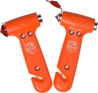 Swiss Safe Durable 5-1 Car Safety Hammer Car Window Breaker Breaker Tool w/Seatbelt Cutter - Emergency Escape Glass Hammer for Car - Truck, Car Safety Essentials & Accessories - Orange, 2 Pack