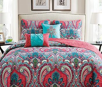 VCNY Home Full/Queen Comforter Set : Bohemian Style Paisley Design, All Season Luxurious Microfiber in Multicolor ; 5 pc Set Includes Reversible Comforter, 2 Pillow Shams, 2 Decorative Pillows,Purple