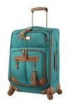Steve Madden Designer Luggage Collection - Lightweight 24 Inch Expandable Softside Suitcase - Mid-size Rolling 4-Spinner Wheels Checked Bag (Harlo Teal Blue)