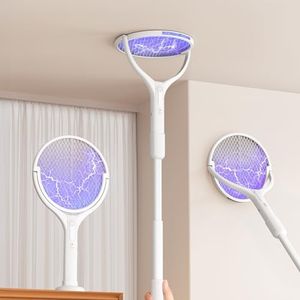 BKXCHA Elektrische Fliegenklatsche Extra Stark 4000V mit Ausziehbarer Verlängerungsstange & Drehkopf, 1800mAh 2 in 1 Elektro Mückenklatsche Purpurlicht Moskito Lampe Fly Swatter für Innen Außen