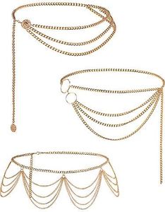 Hicarer 3 Pieces Belly Waist Chain Multi-Layer Metal Waist Chain Body Summer Beach Jewelry for Women and Girls (Tassel Style)