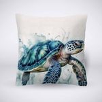 Smooffly Beautiful Watercolor Beach Sea Turquoise Color Animals Sea Turtle Swimming Print Cotton Linen Decorative Cushion Cover Throw Pillow Case Square 18X18 inch 45x45CM