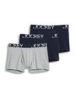 Jockey Men's Underwear ActiveStretch 4" Boxer Brief - 3 Pack, True Navy/Grey Heather/True Navy, Large