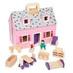 Melissa & Doug Fold and Go Wooden Dollhouse with 2 Dolls and Wooden FurniturePortable Small Dollhouse for Kids Ages 3+