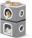 URPOWER 2 Story Cat Bed, Large Cat House for Indoor Cats Covered Cat Cave with Hideaway, Scratch Pad and Fluffy Ball, Foldable Cat Cube Condos Kitten Beds & Furniture for Multiple Small Pets