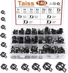 Taiss 140PCS 6-22mm Black Spring Band Hose Clamp Assortment kits.Low Pressure Air Clip Strap Clamp for Air Hose Tube Hose Fuel Silicone Vacuum Hose Clamp