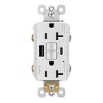 Legrand RadiantÃ‚® USB GFCI Outlet, 20A Tamper-Resistant, Self-Test, Type-A/C, White, 2097TRUSBACW