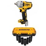 DEWALT 20V MAX 1/2" Mid-Range Impact Wrench, Hog Ring (DCF891B) with Tough Box 7PC SAE 1/2" Deep Impact Socket Set (DWMT74736)