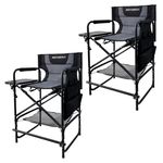 WKFAMOUT 2 Pack Tall Folding Directors Chair with Side Table 26.77" Seat Height Foldable Camping Chair Bar Stool for Makeup Artist Face Painting with Footrest and Storage Pocket Supports 350LBS