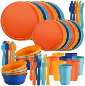 ZIVONA Kids Plates and Bowls Set, 40-Piece Unbreakable Kids Dinnerware Set for Toddlers & Children, BPA-Free PP Plastic Plates, Bowls, Cups & Cutlery, Microwave & Dishwasher Safe, Fiesta Service for 8