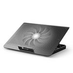 Proffisy Aluminum Laptop Cooling Pad with One Big Quiet Cooling Fan, Laptop Cooler Stand with 7 Height Adjustable, Notebook Cooler pad for Laptop 17 15.6 14 13 12 Inch Two USB Ports (Black)