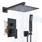 Ackwave Matte Black Shower System with Handheld Bathroom Shower Faucet Set, 12 Inches Rainfall Shower Head with Handheld, Shower Set with Brass Valve and Trim Kit