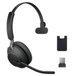 Jabra Evolve2 65 Wireless Headset USB Mono MS, Bluetooth Dongle, Compatible with Zoom, Webex, Skype, Smartphones, Tablets, PC/MAC,26599-899-999 (Black), Global Teck Gold Support Plan Included