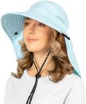 SUN CUBE Wide Brim Sun Hat with Neck Flap, Fishing Hiking for Women Safari, Neck Cover for Outdoor Sun Protection UPF50+ | Light Blue