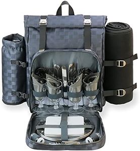 Mochila de Picnic para 4 con Manta, Mochila de Picnic aislada con Compartimento más Fresco, Mochila de Picnic de Viaje con Platos SS, Cubiertos, Copas de Vino, Tabla de Cortar, abrebotellas