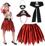 HONMOK 4 Piece Girls Pirate Costume, Kids Pirate Outfit, Pirate Fancy Dress with Pirate Headband Eyepatch Skull Belt Tutu Skirt, for 3-10y Girls Role Play Captain Pirate Dress Up