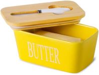 Butter Dish with Lid for Countertop, Hasense Large Ceramic Butter Container Keeper Holder with Cover and Knife for Fridge, Airtight Butter Stoage Box for Homemade Butter and Home Kitchen Decor, Yellow