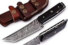 Grace Knives Handmade Damascus Steel Tanto Knife Fixed Blade Hunting Knife 9.5 Inches with Leather Sheath G 2018