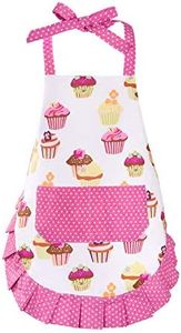 Cupcake Kids Apron, Pink Baking Bib Apron for 2-6 Years Child, Adjustable Kitchen Apron for Little Girls, Cooking, Daughters, Gardening, Toddler Gift