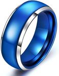 Aienid Men Stainless Steel Rings High Polished Beveled Edge Blue Wedding Band 8MM Size 10