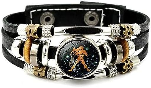 12 Constellation Luminous Bracelet - Men Women Couples Birthday Gift Retro Punk Leather Beaded Zodiac Bangle,Charm Chic Jewelry Time Gemstone Wristband Friendship Gifts,Aquarius
