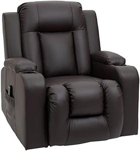 HOMCOM Massage Recliner Chair for Living Room with 8 Vibration Points, PU Leather Manual Reclining Chair with Cup Holders, Swivel Base, Rocking Function, Brown