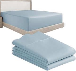 California Design Den 3-Piece Bundle - Fitted Sheet with 2 Pillowcases, 400 Thread Count 100% Cotton Sateen, Deep Pockets (King Size, Sky Blue)