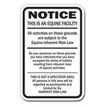 Supplemental Equine Liability Sign Warning Statute Horse barn Stable Farm Signs