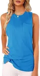 Women's High Neck Tank Top Sleeveless Blouse Plain T Shirts Pocket Cami Summer Tops