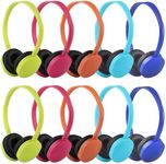 XOSDA Kids Headphones Bulk 10 Pack for Classroom School Students, Wholesale Multi Color Class Set Headphones for Children Teens Boys Girls(PU102, Mixed Color)