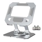 BROLAVIYA Desktop 360 Rotating Base, Metal Stand Holder, Foldable, Compatible with iPad, Tablet, Mobile, E-Reader 4-13 inch, D3, Silver