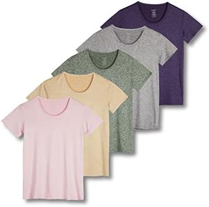 5 Piece Women's Short Sleeve Crew Neck T-Shirt Dryfit Athletic Performance Yoga Activewear Workout Top, Set 14, S