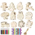 HBell 36pcs Christmas Wooden Ornaments Set Wooden Baubles with Holes,Unfinished Wooden Slices with Twine Colorful Bells Watercolor Pens for Kids DIY Crafts Christmas Hanging Decoration Xmas Gift