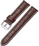 Ewatchaccessories 22mm Genuine Leather Brown With White Stich Watch Band Strap for Men and Women | Comfortable and Durable Material | Silver Buckle