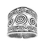 81stgeneration Women's 999 Fine Silver Karen Hill Tribe Tribal Etched Spiral Print Adjustable Ring