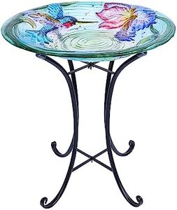 MUMTOP Bird Bath-Outdoor Glass Birdbath - Bird Baths for Outdoors Hummingbird with Metal Stand for Garden Lawn Yard Decor