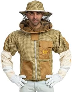 Massive Bee Store 3 Layer Beekeeping Ventilated Suit and Jacket Fully Protection Beekeepers Ultra Ventilated Bee Suit and Bees Jacket with Fencing Veil and Round Veil (2XL)