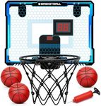 YIMORE Basketball Hoop for Kids, Automatic Scoring Indoor Basketball Hoop with LED Light, Mini Basketball Hoop for Door With 3 Balls, Basketball Gifts For Boys 4 5 6 7 8 9 Years Old