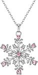 EVER FAITH Austrian Crystal Snowflake Necklace Winter Prom Flower Pendant Chain Jewelry Gifts for Women Pink Silver-Tone