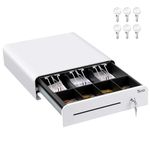 Tera Cash Register Drawer 13 inch: Auto Open with 6 Keys Heavy Duty 3 Bill 4 Coin Removable Cash Tray Media Slot 24V RJ12 Key-Lock Round Corner for POS System Small Businesses Retail 335R White