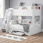 happybeds Wooden Bunk Bed, Orion Oak Triple Sleeper 3ft Single Top, 4ft Small Double Bottom Storage Drawer Frame Only