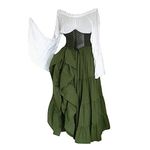 Women Renaissance Peasant Dress with Corset Traditional Irish Costume Vintage Ruffle Pirate Medieval Dress, Green, XX-Large