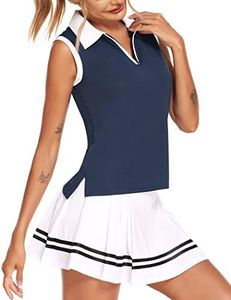 HOTLOOX Womens Golf Tennis Polo Shirt Sleeveless V Neck UPF 50+ Athletic Yoga Tank Tops Navy Blue L