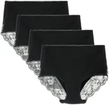 LIQQY Women's 3 or 4 Pack Comfort Cotton Lace Coverage Full Rise Briefs Underwear