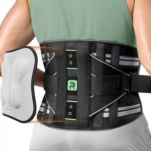 Rakiie Back Brace for Lower Back Pain Relief, 8X Powerful Lumbar Support with 3D Pad, Back Support Belt for Men Women, Breathable Back Support Brace with Adjustable Strap, Green Size M (Waist: 33.5"-39.4")