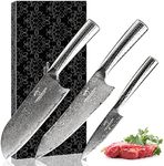Damascus Kitchen Knife Set 3 PCS wi