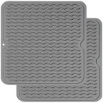 ZLR 2 Pcs Silicone Dish Drying Mats for Kitchen Counter, Eco-Friendly Quick Dry Dish Mat, Easy Clean Multi Usage Drying Matt, Heat Resistant Trivet, 12" x 12" Middle, Gray