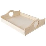 Creative Deco Large Wooden Serving Tray for Breakfast | 40x30x10.5cm | Rectangular & Unpainted with Heart Handles | Bed Tray for Coffee Tea Drinks Food | Wooden Tray Platter for Kitchen Bedroom Table