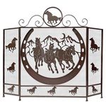 BestGiftEver 3-Panel Fireplace Screen Decorative with Horseshoe and Running Horses Design - Stand Alone Fireplace Cover Metal Mesh Screen - Home Decorative Firescreen for Cabin and Ranch Western Style